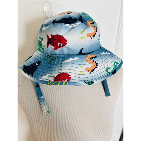 GYMBOREE Baby Toddler Boy Bucket Sun Protect Beach Hat Sealife Fish Shark 12-24m - Picture 2 of 8
